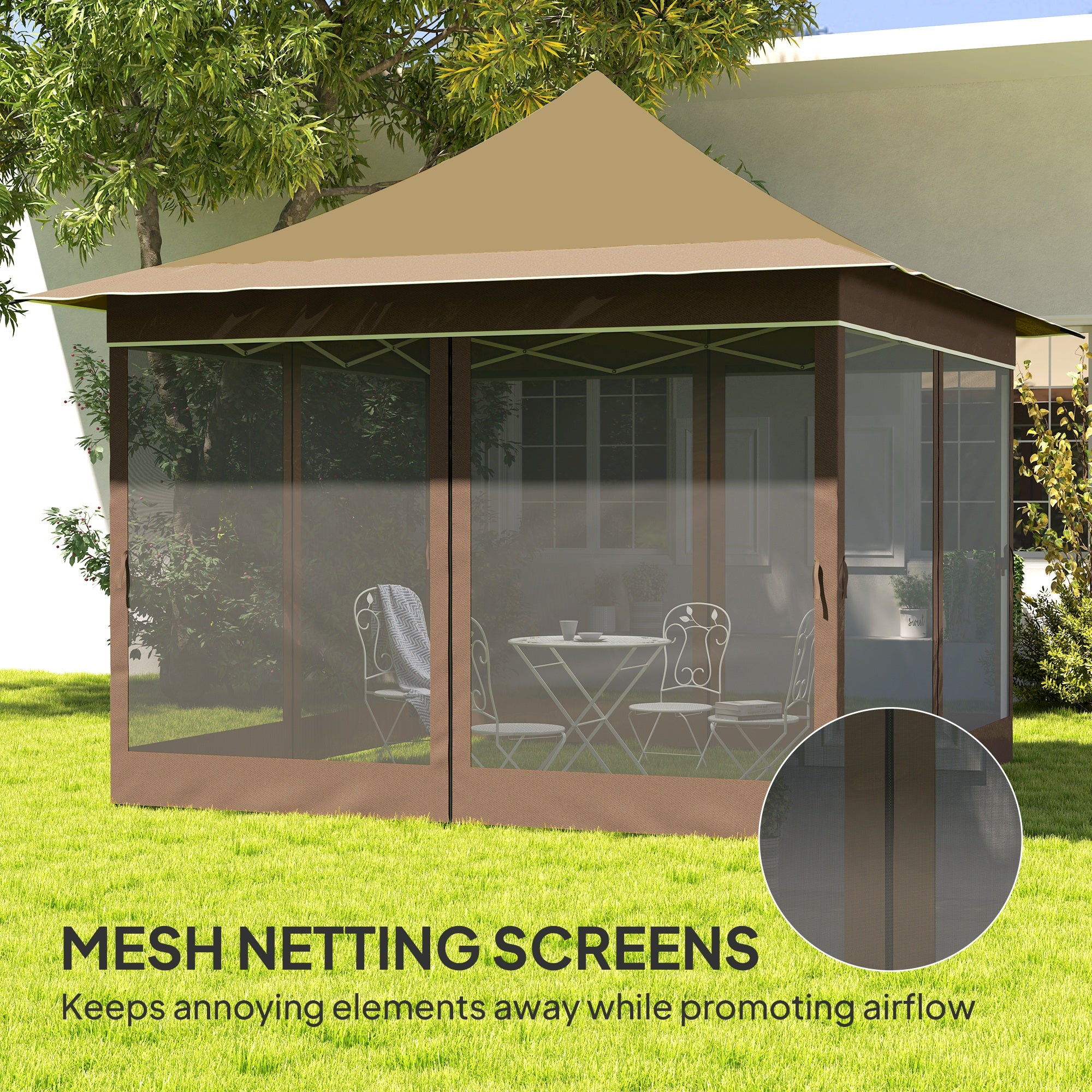 12 X 12 Ft. Canopy Tent With Mesh Netting, Up Tent With Carry Bag For Garden, Patio, Beige