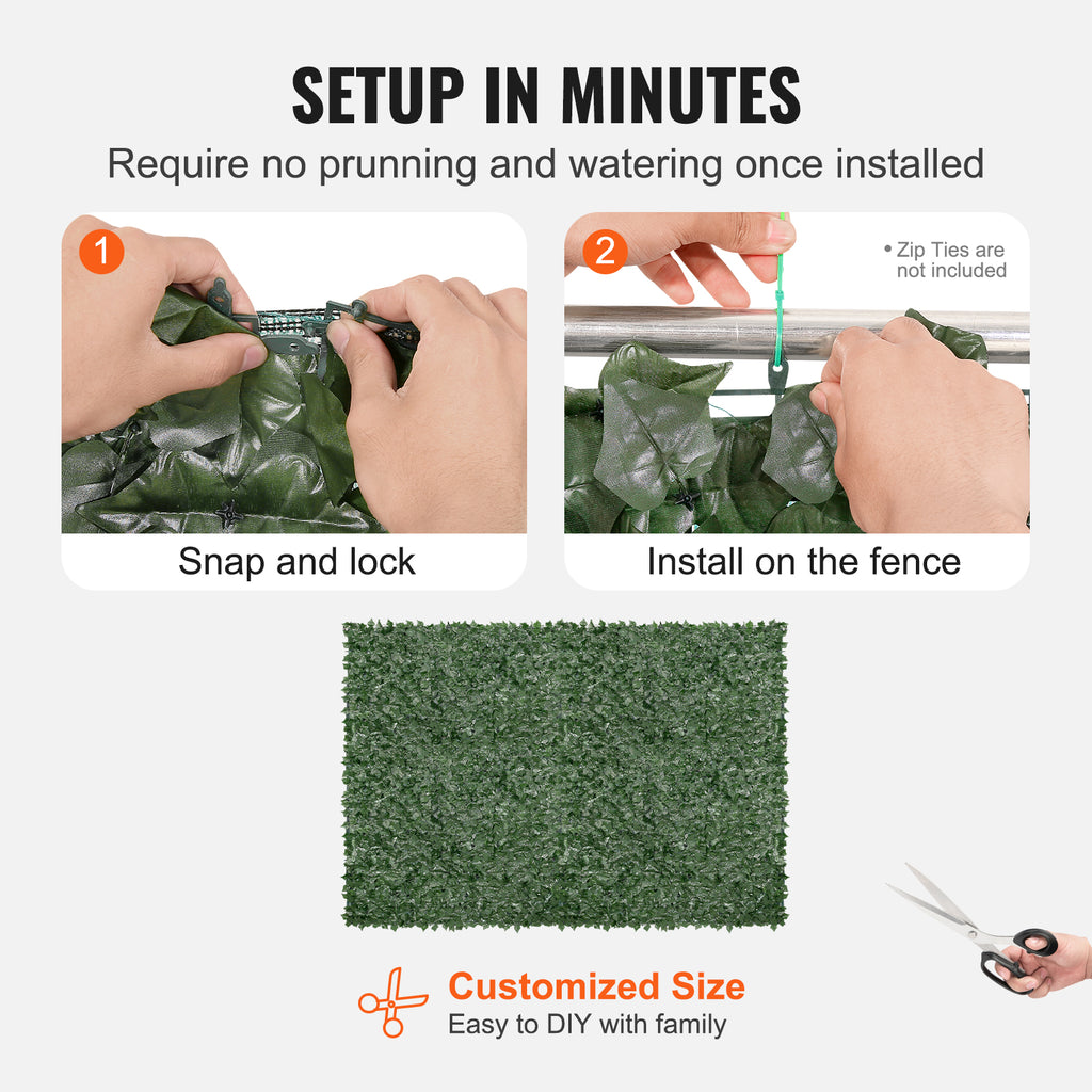 VEVOR Ivy Privacy Fence, 96 X 72 In Artificial Green Wall Screen, Greenery Ivy Fence With Mesh Cloth Backing And Strengthened Joint, Faux Hedges Vine Leaf Decoration For Outdoor Garden, Yard, Balcony