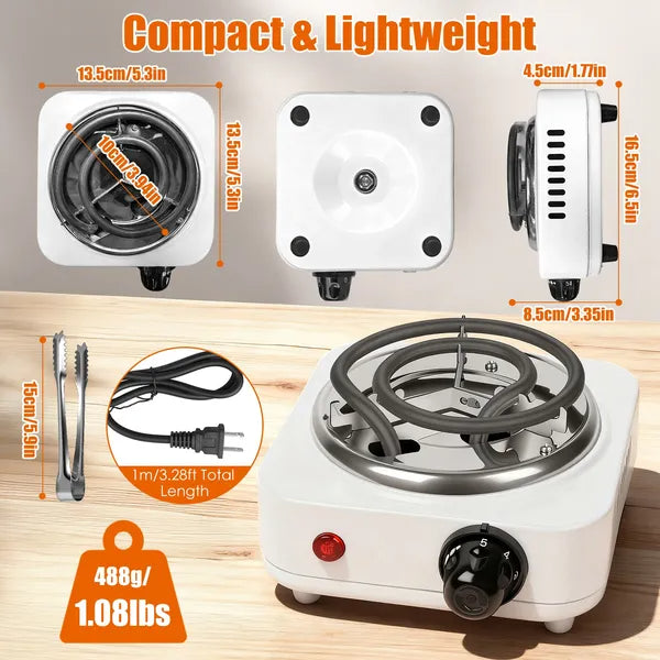 Electric Charcoal Burner 500W Hookah Charcoal Burner Compact Coal Burner For Hooka Cubes Shisha With Grill And Tongs 5 Temperature Gears Thermostat Control