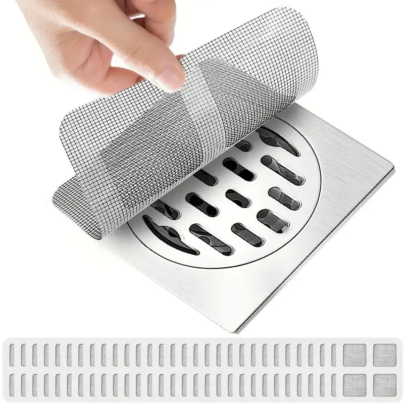 50pcs Disposable Shower Drain Hair Catcher Stickers - Easy-to-Use Plastic Mesh Filter Covers For Bathroom & Bathtub, Efficient Hair & Debris Blocker For Sink And Floor Drains