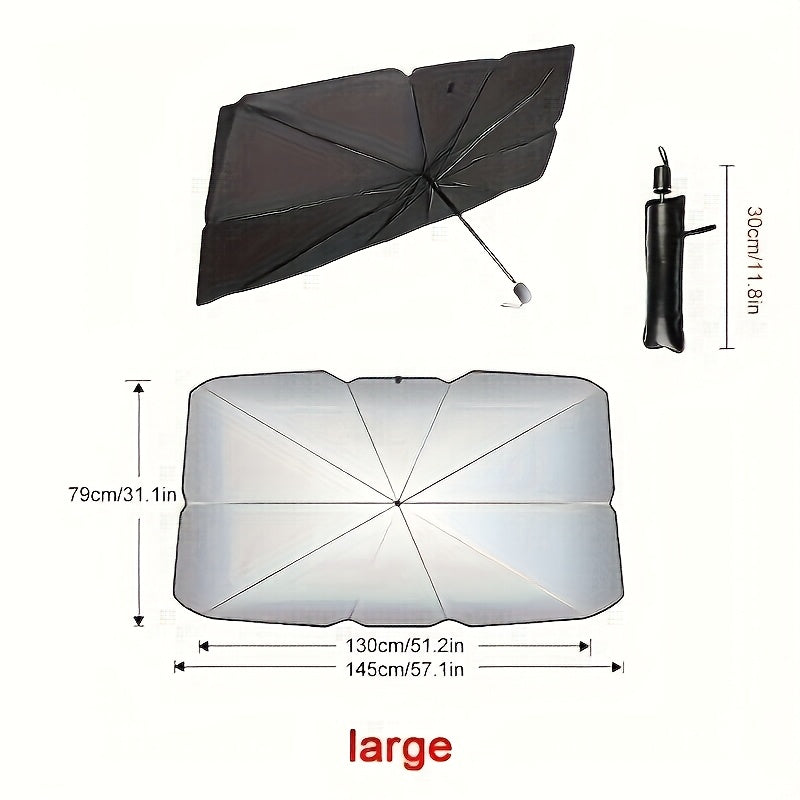 Car Front Window Sunshade UPF50-Roll-Up UV Protection Curtain (Black)