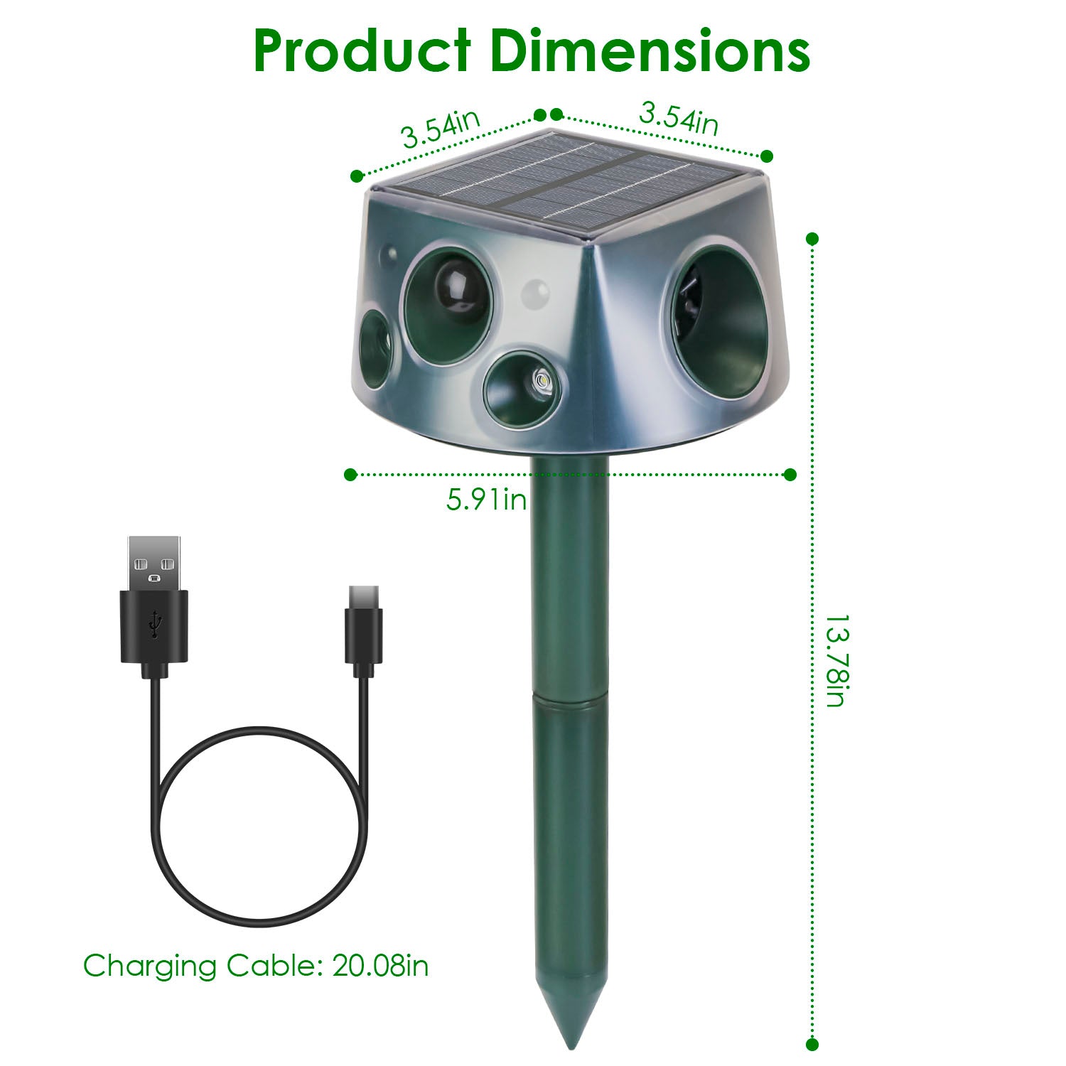 1Pc Ultrasonic Solar Animal Repeller Outdoor  Mole Snake Squirrel Repellent Waterproof With 3 Modes Motion Sensor Vibration Stake For Farm Garden Yard