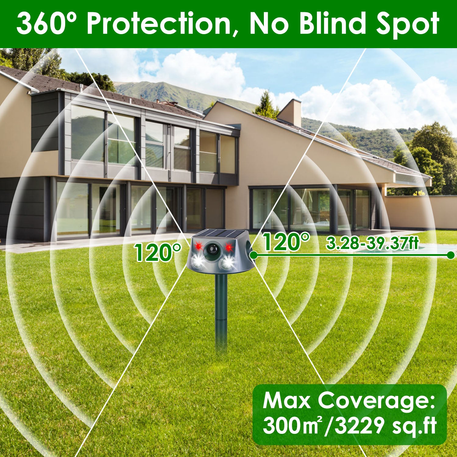 1Pc Ultrasonic Solar Animal Repeller Outdoor  Mole Snake Squirrel Repellent Waterproof With 3 Modes Motion Sensor Vibration Stake For Farm Garden Yard