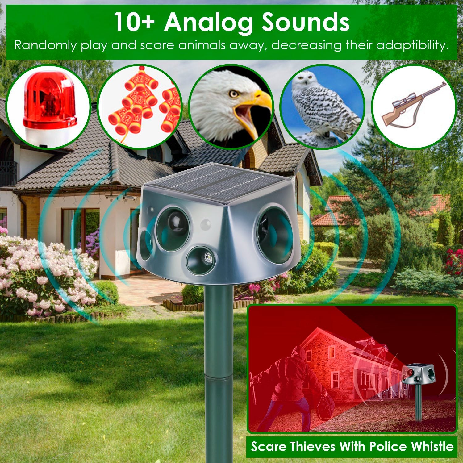 1Pc Ultrasonic Solar Animal Repeller Outdoor  Mole Snake Squirrel Repellent Waterproof With 3 Modes Motion Sensor Vibration Stake For Farm Garden Yard