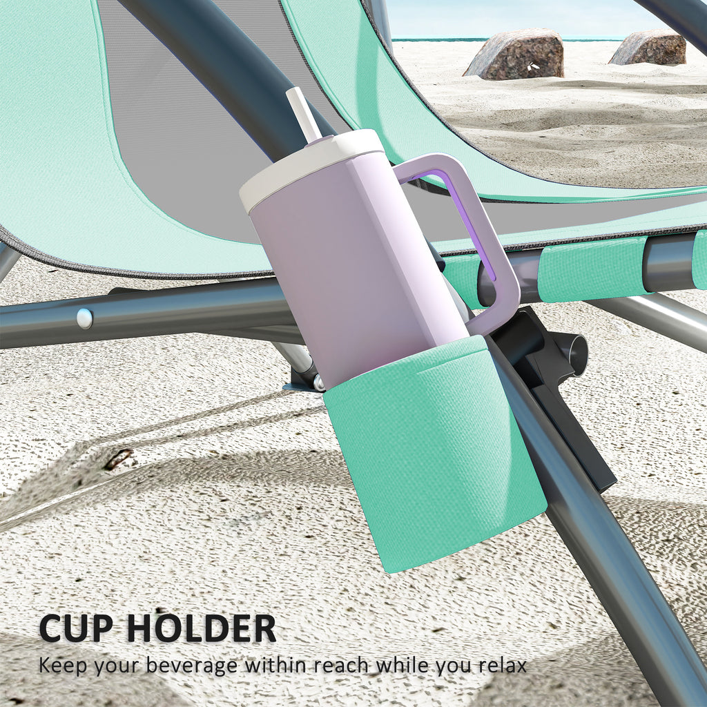 Set Of 2 Folding Beach Chairs With Mesh Back, Carry Bag And Cup Holder For Outdoor Camping Lawn Sports Picnic Turquoise