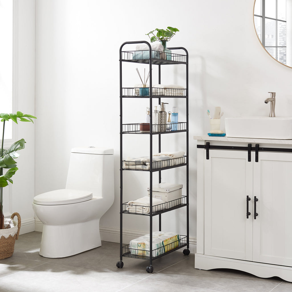 6-Tier Slim Rolling Storage Cart with Wheels - Metal Organizer Rack
