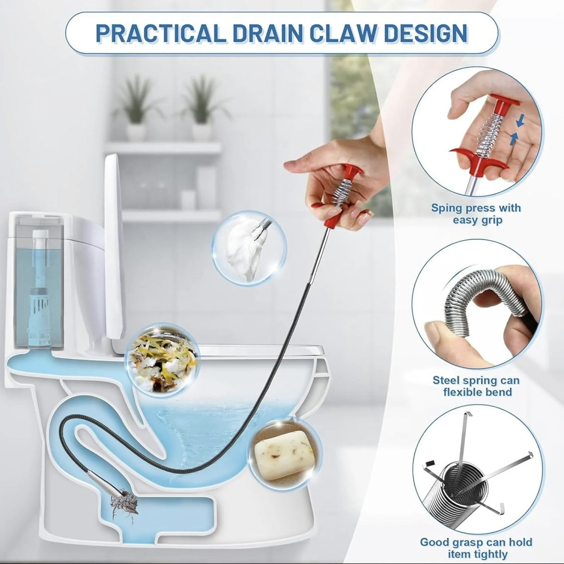 Drain Snake, 63in 33in Drain Clog Remover, 60cm 160cm Spring Pipe Dredging Tools, Drain Cleaner Sticks Clog Remover Cleaning Tools, Gutter Cleaning Tools Drain Cleaner For Toilet Sewer Shower Kitchen