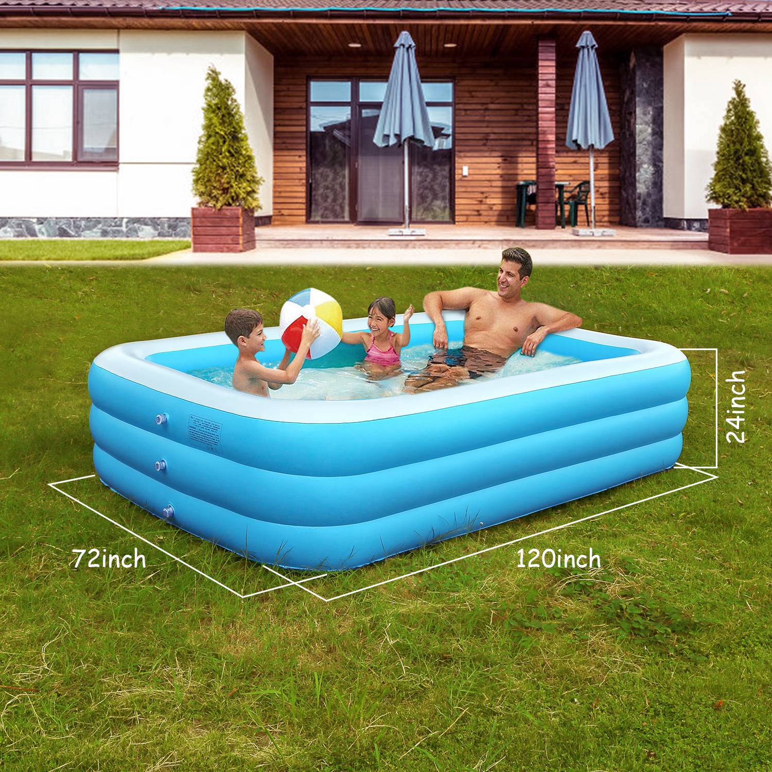 1Pc Inflatable Swimming Pools Family Swim Play Center Pool Blow Up Kiddie Pool For Family Inflatable Lounge Pool For Kids 120x72x24in