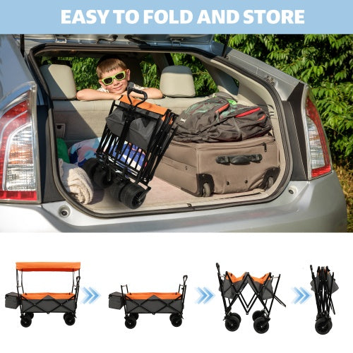 480Lbs Collapsible Wagon With Canopy,Wagon Stroller With 7 All-Terrain Wheels, Lightweight Foldable Wagon, Large Capacity For Camping, Shopping, Sports, And Garden Use,,purple With Mosquito Net