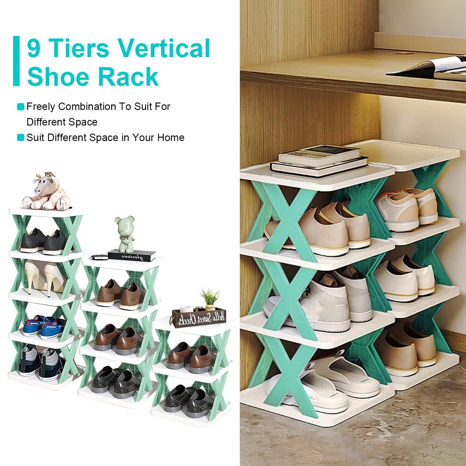 1Pc 9Tier Narrow Entryway Shoe Rack Plastic Vertical Shoe Organizer Space Saving Free Standing Shoes Storage Shelf Closet Hallway
