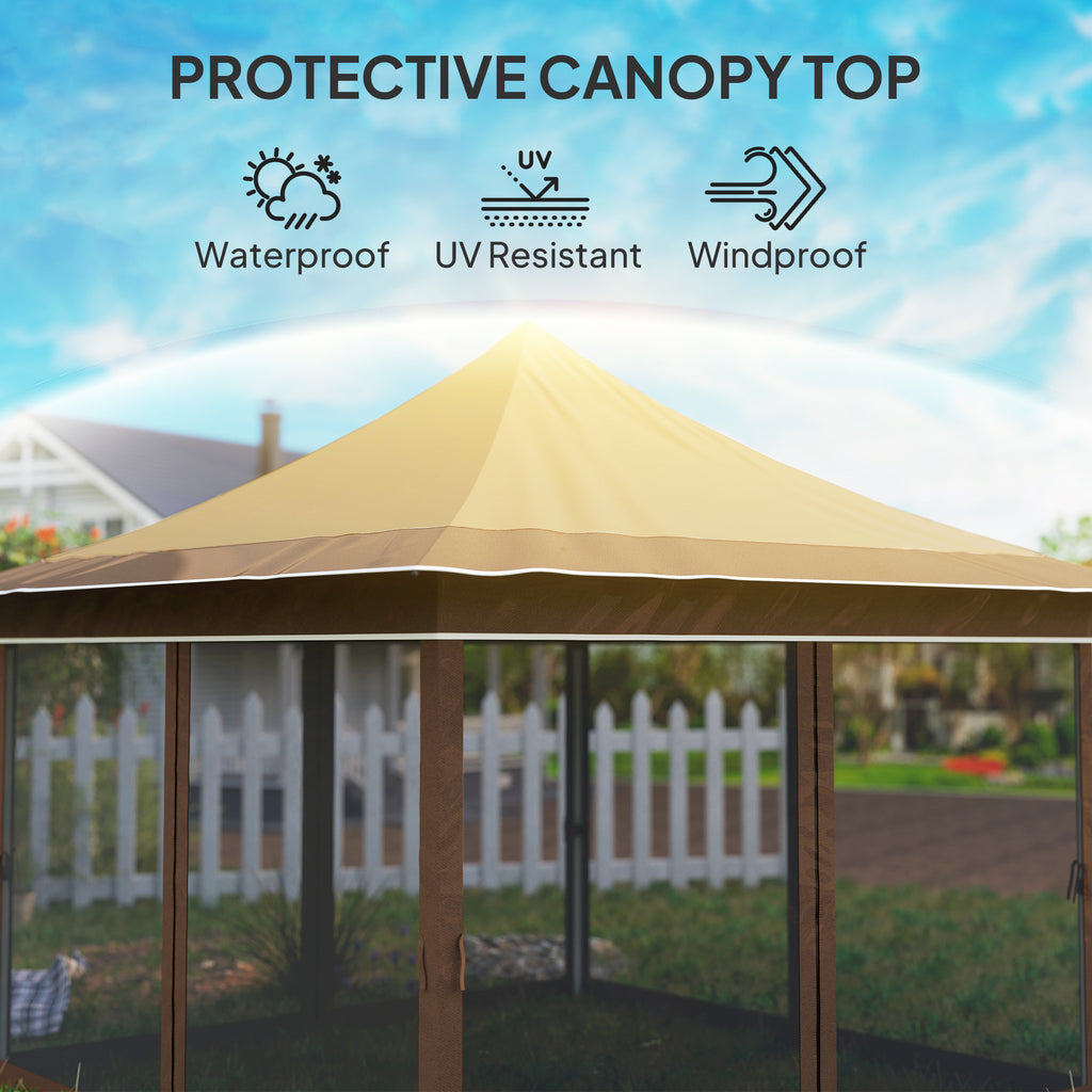 12 X 12 Ft. Canopy Tent With Mesh Netting, Up Tent With Carry Bag For Garden, Patio, Beige
