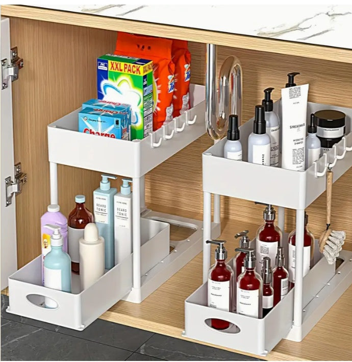 Sink Shelf Double-tier Sink-mounted Storage Rack, Kitchen Cabinet Shelving Unit, Multi-purpose Bathroom Storage Basket. ,1 Pack