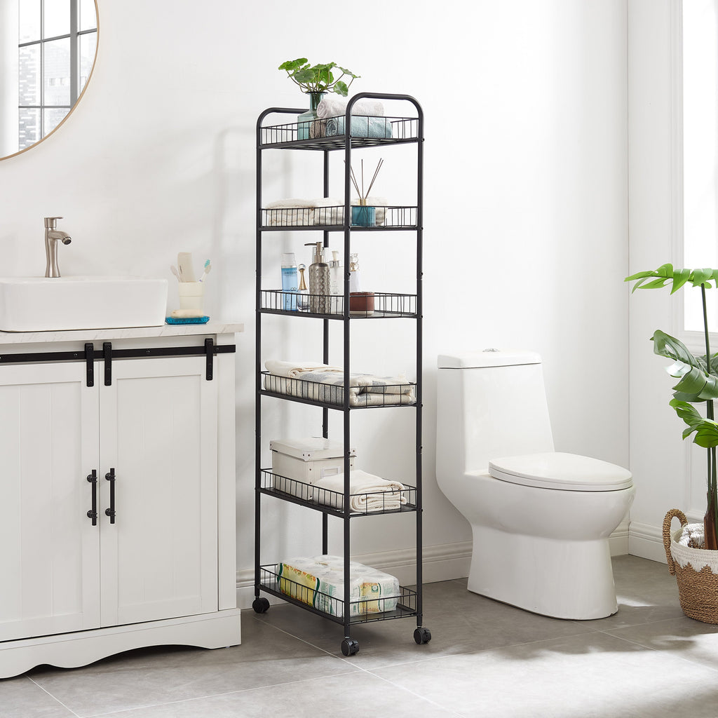 6-Tier Slim Rolling Storage Cart with Wheels - Metal Organizer Rack