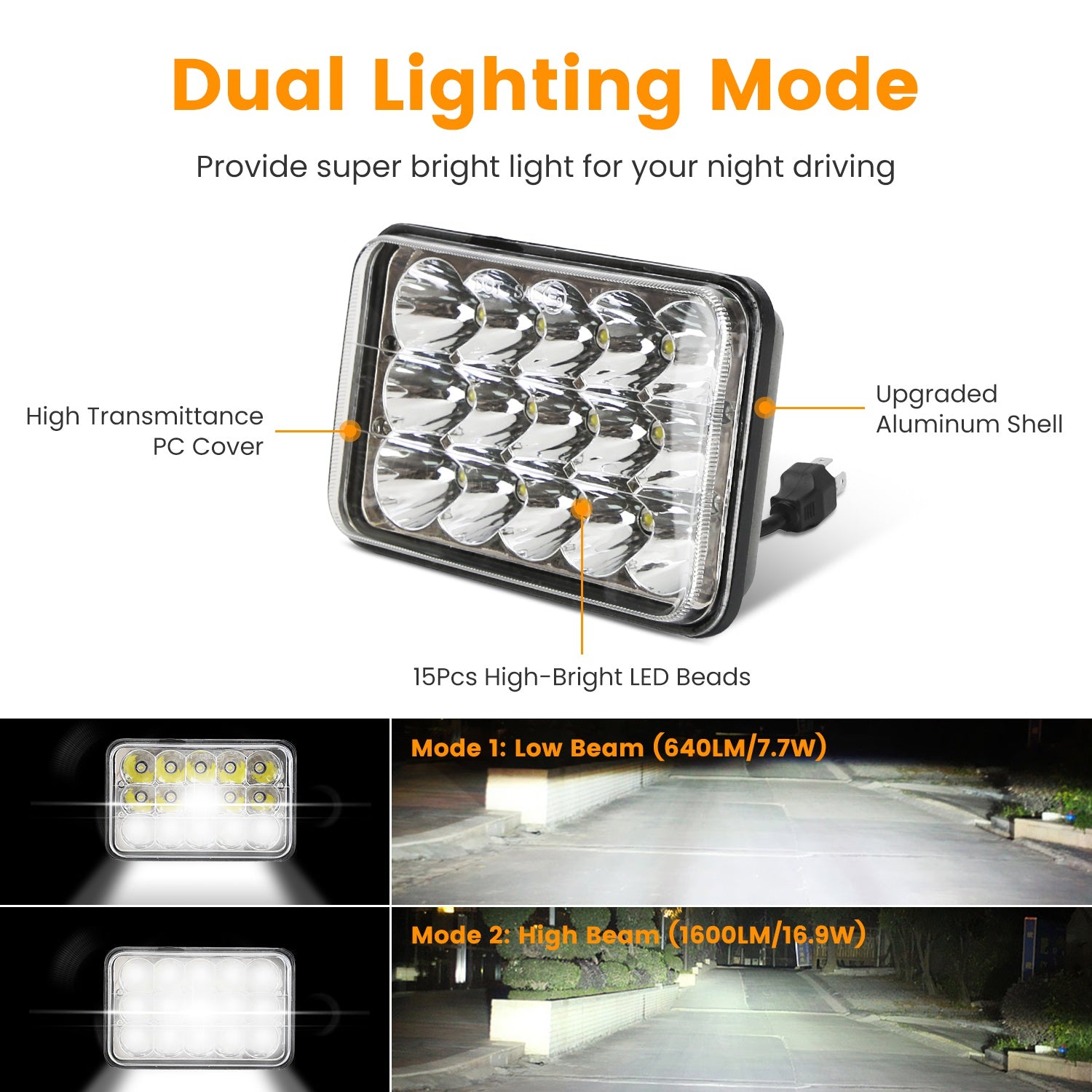LED Headlights H4-High & Low Beam White Light for Cars 7 Motorcycles (2pcs)