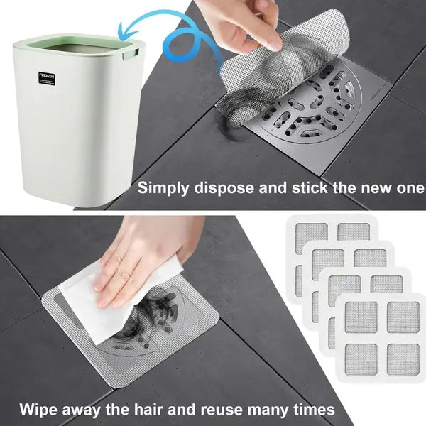 50pcs Disposable Shower Drain Hair Catcher Stickers - Easy-to-Use Plastic Mesh Filter Covers For Bathroom & Bathtub, Efficient Hair & Debris Blocker For Sink And Floor Drains