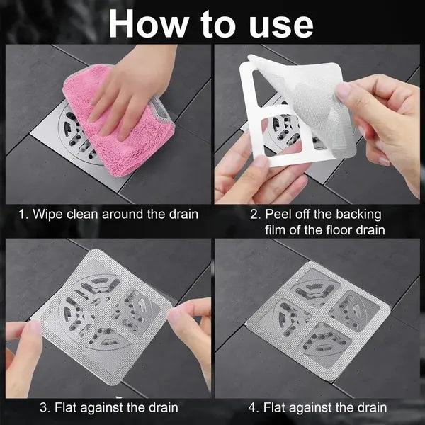 50pcs Disposable Shower Drain Hair Catcher Stickers - Easy-to-Use Plastic Mesh Filter Covers For Bathroom & Bathtub, Efficient Hair & Debris Blocker For Sink And Floor Drains