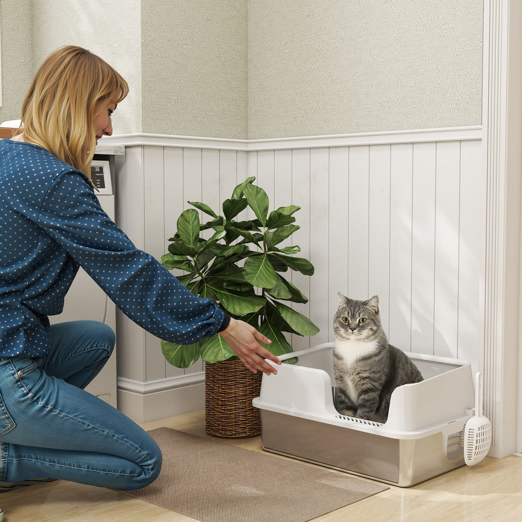 Stainless Steel Cat Litter Box with high side- Gray