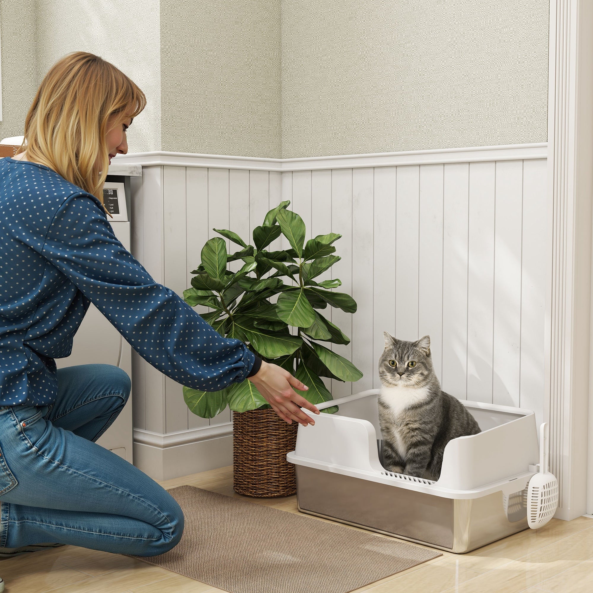 Stainless Steel Cat Litter Box with high side- Gray