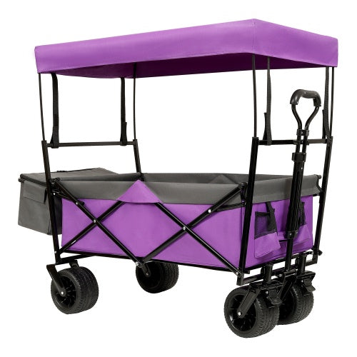 480Lbs Collapsible Wagon With Canopy,Wagon Stroller With 7 All-Terrain Wheels, Lightweight Foldable Wagon, Large Capacity For Camping, Shopping, Sports, And Garden Use,,purple With Mosquito Net