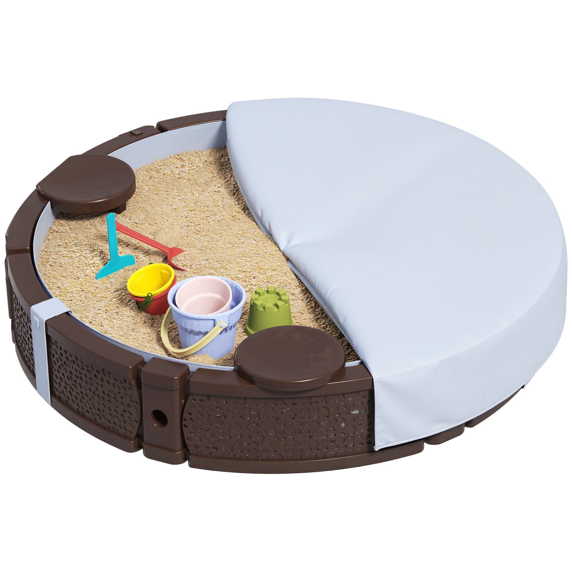 47 Round Kids Sandbox with cover- Brown