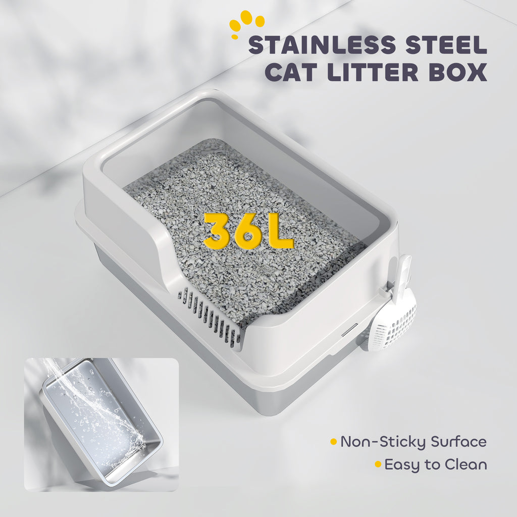 Stainless Steel Cat Litter Box with high side- Gray
