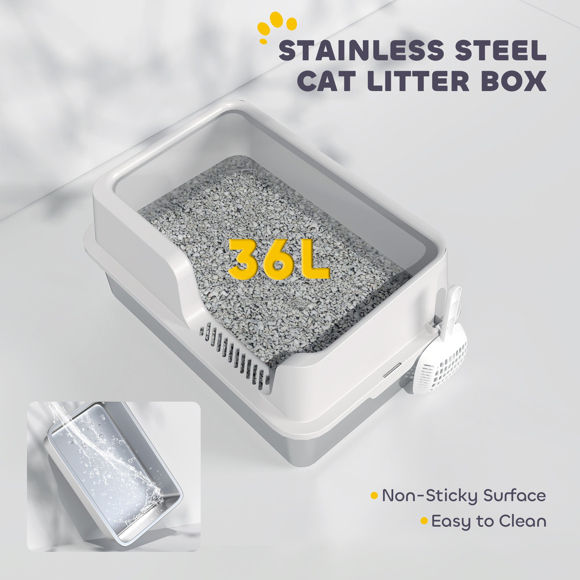 Stainless Steel Cat Litter Box with high side- Gray