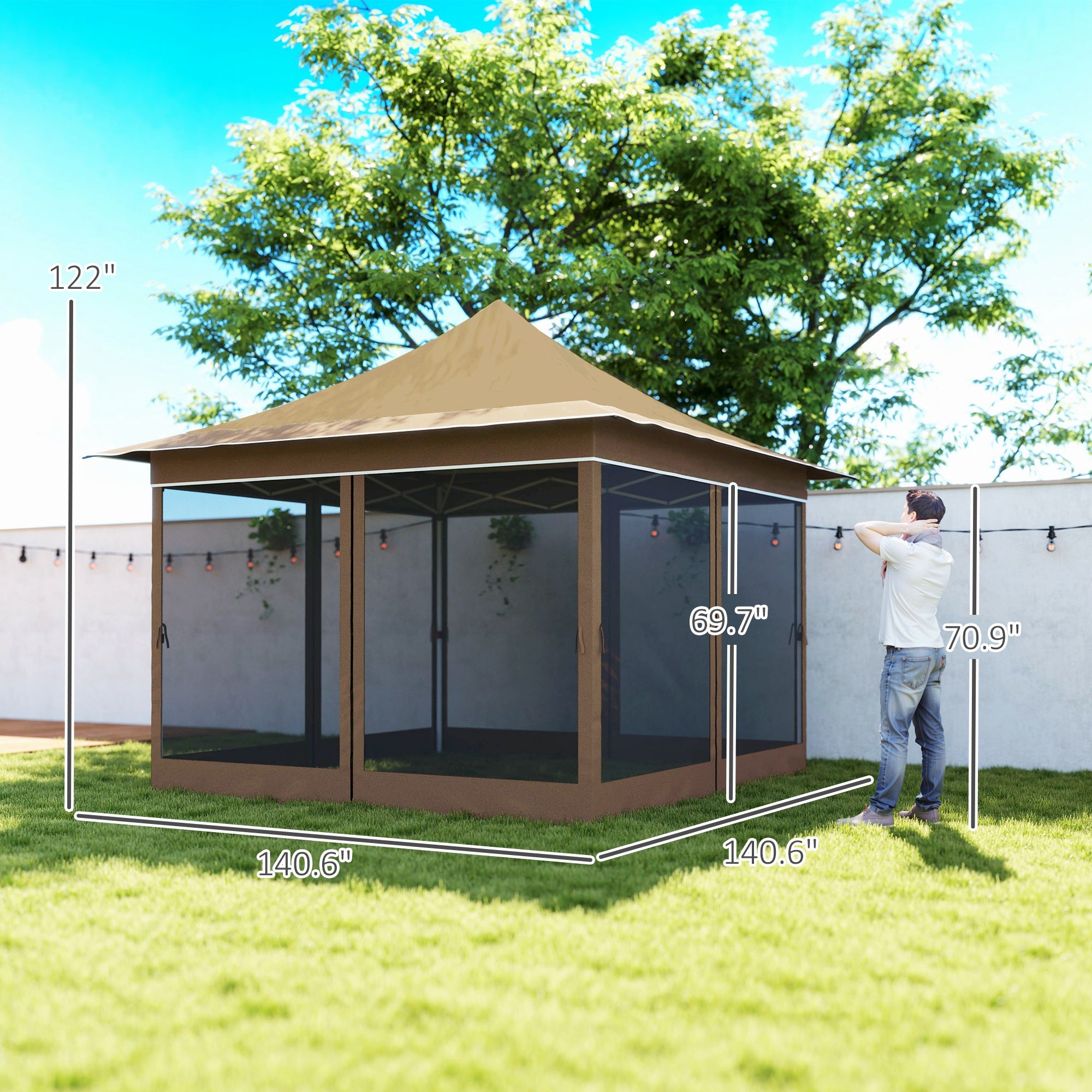 12 X 12 Ft. Canopy Tent With Mesh Netting, Up Tent With Carry Bag For Garden, Patio, Beige