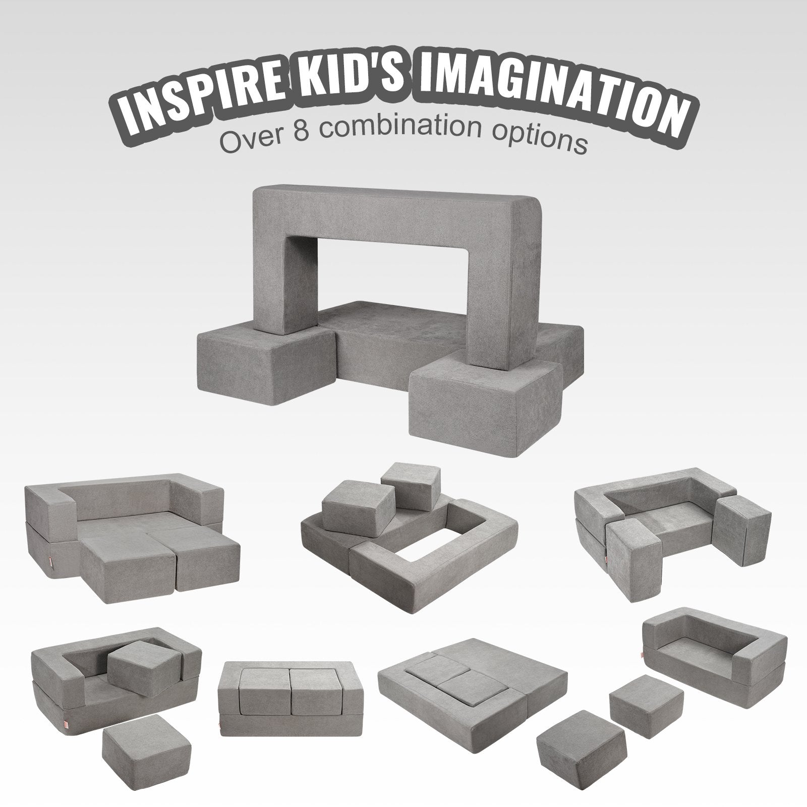 Kids Couch, 4Pcs Modular Kids Play Couch, Toddler Couch Sofa Bed, Kids Chair Seat Playroom Furniture, Child Sectional Sofa With Removable Cover For Kids Girls & Boys, Grey
