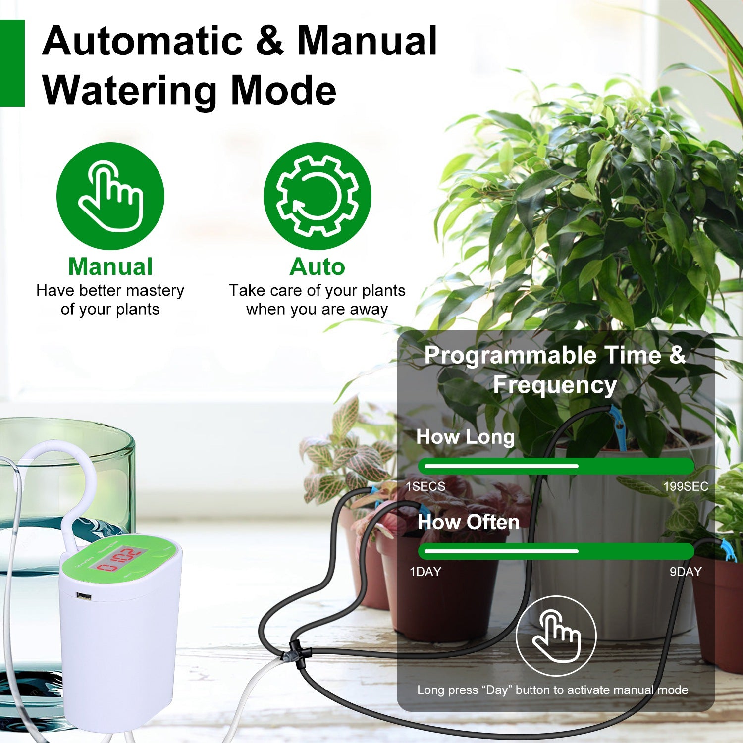 1Pc Automatic Watering System With Timer For 12Plants Rechargeable Battery Programmable Plant Watering Timer Drip Irrigation System For Indoor