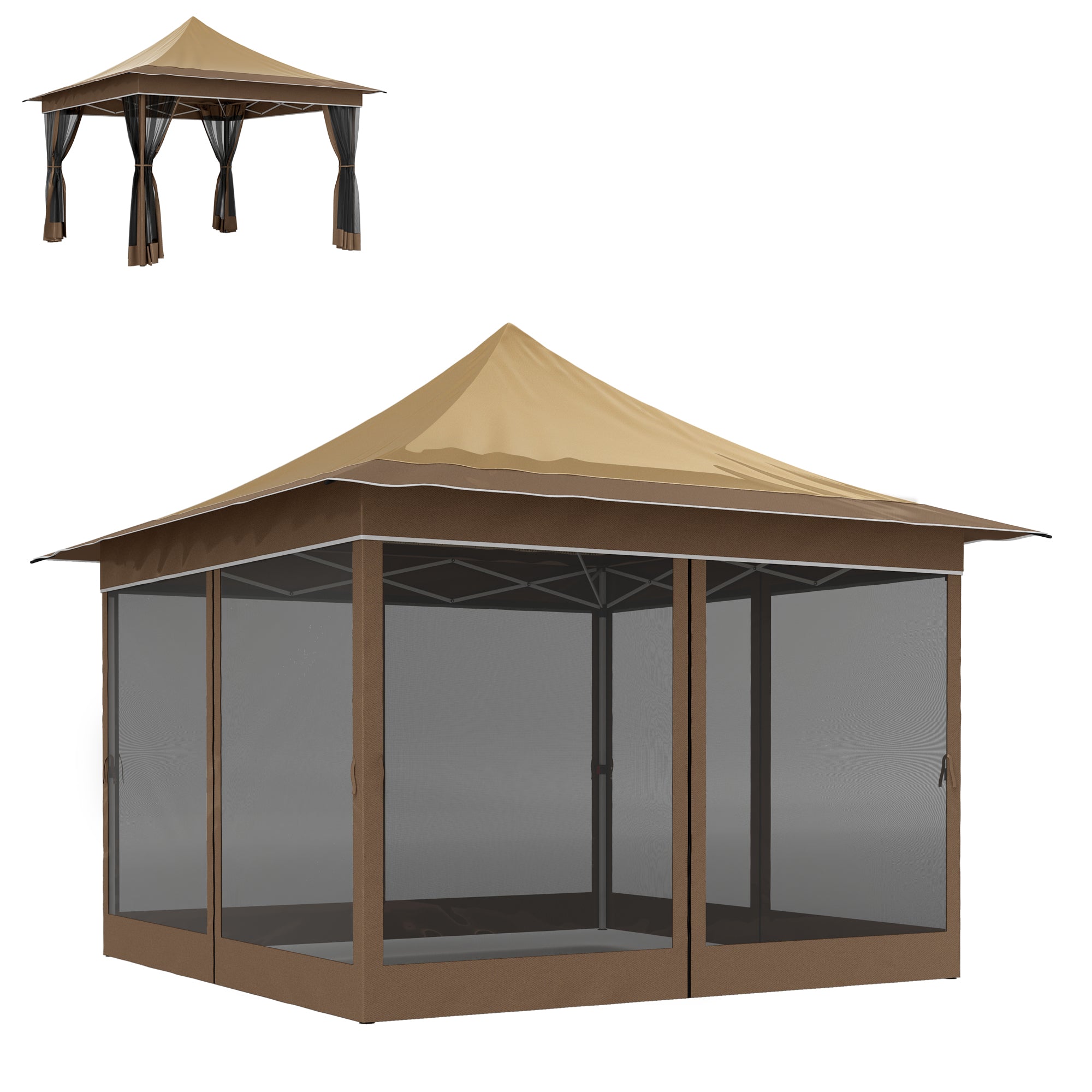 12 X 12 Ft. Canopy Tent With Mesh Netting, Up Tent With Carry Bag For Garden, Patio, Beige