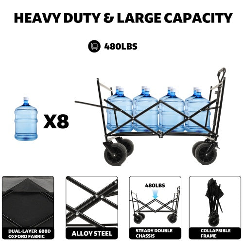 480Lbs Collapsible Wagon With Canopy,Wagon Stroller With 7 All-Terrain Wheels, Lightweight Foldable Wagon, Large Capacity For Camping, Shopping, Sports, And Garden Use,,purple With Mosquito Net