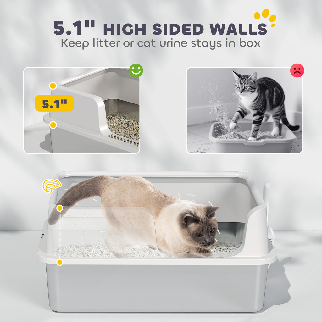 Stainless Steel Cat Litter Box with high side- Gray