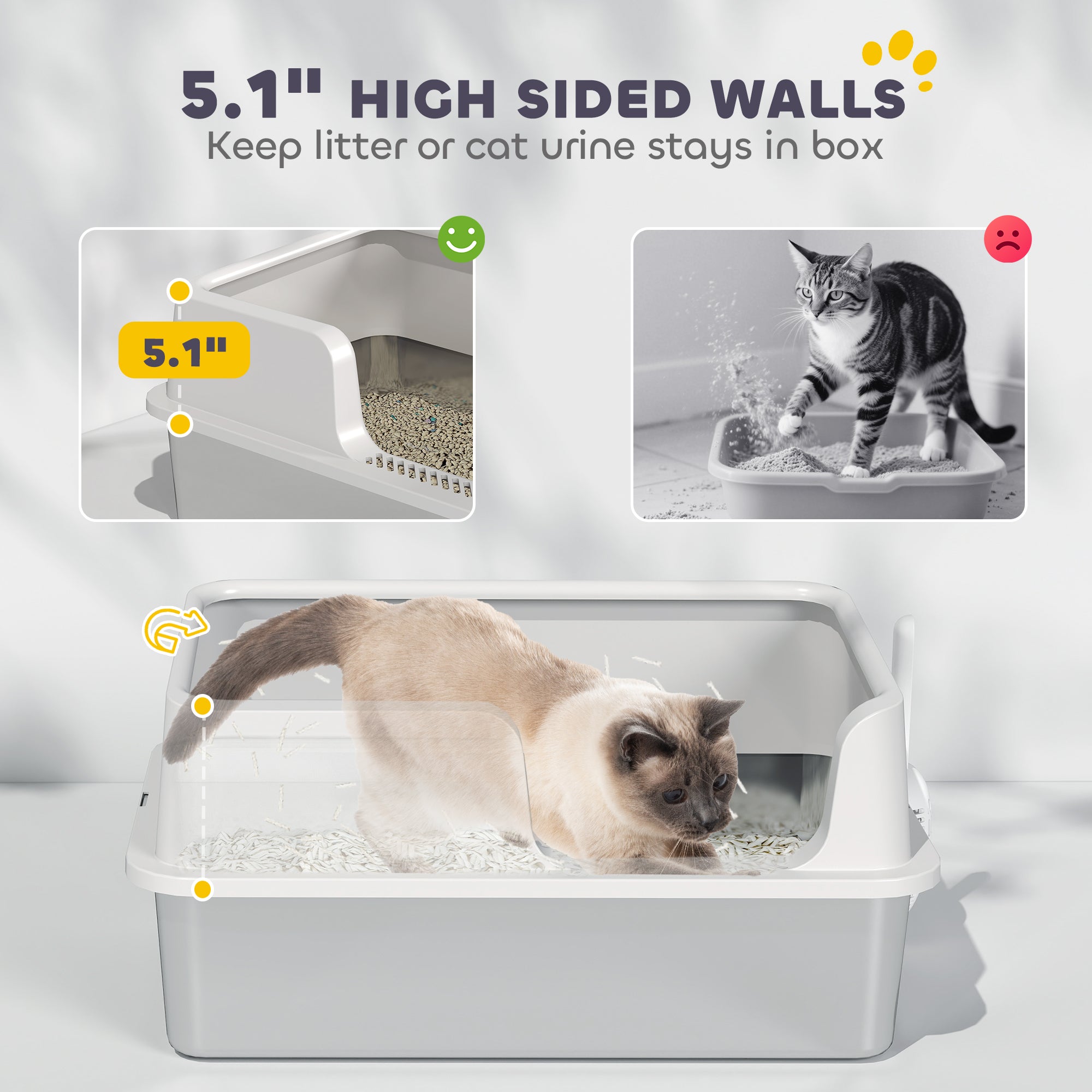 Stainless Steel Cat Litter Box with high side- Gray
