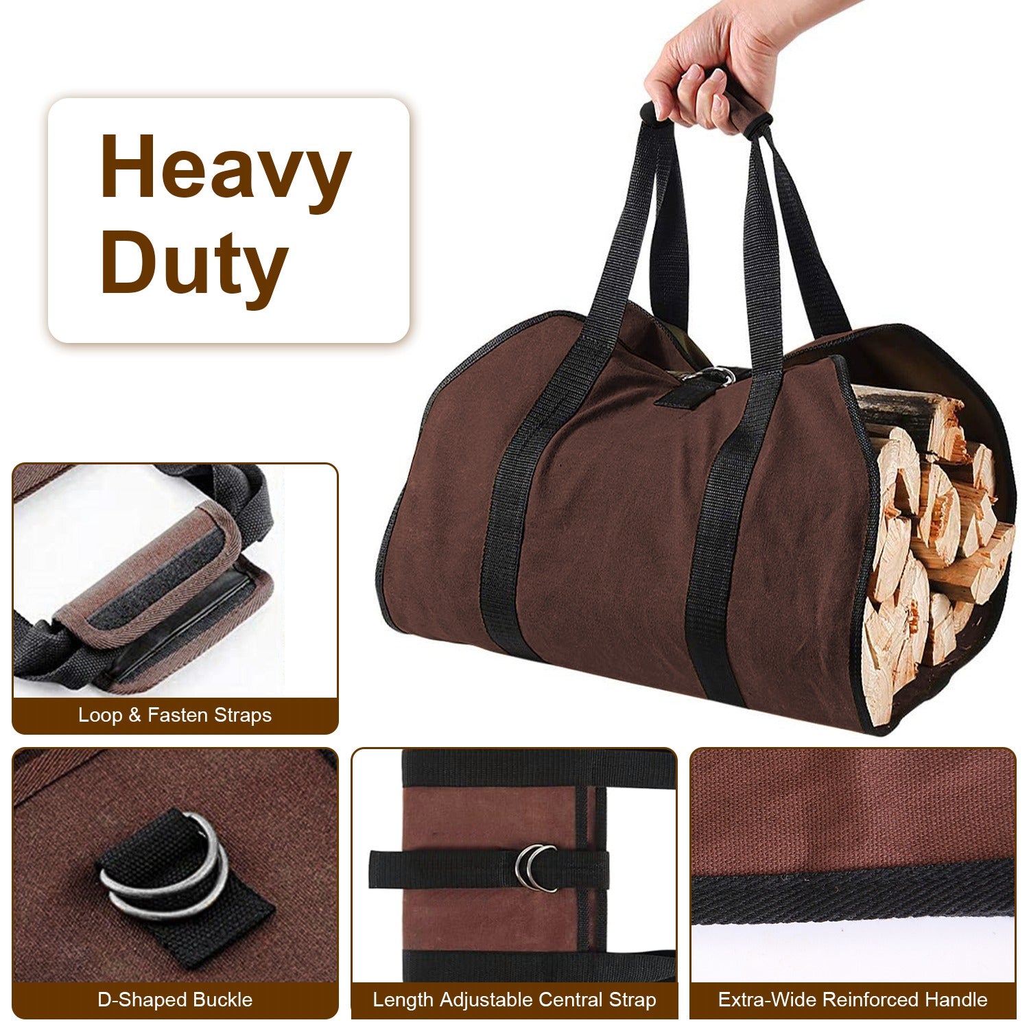 1Pc Firewood Carrier Bag With Handle Durable Wear Resistant Fireplace Logs Holder Side Opening Wood Storage Carrying Bag For Indoor Fireplace Outdoor Camping