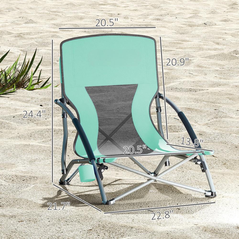 Set Of 2 Folding Beach Chairs With Mesh Back, Carry Bag And Cup Holder For Outdoor Camping Lawn Sports Picnic Turquoise