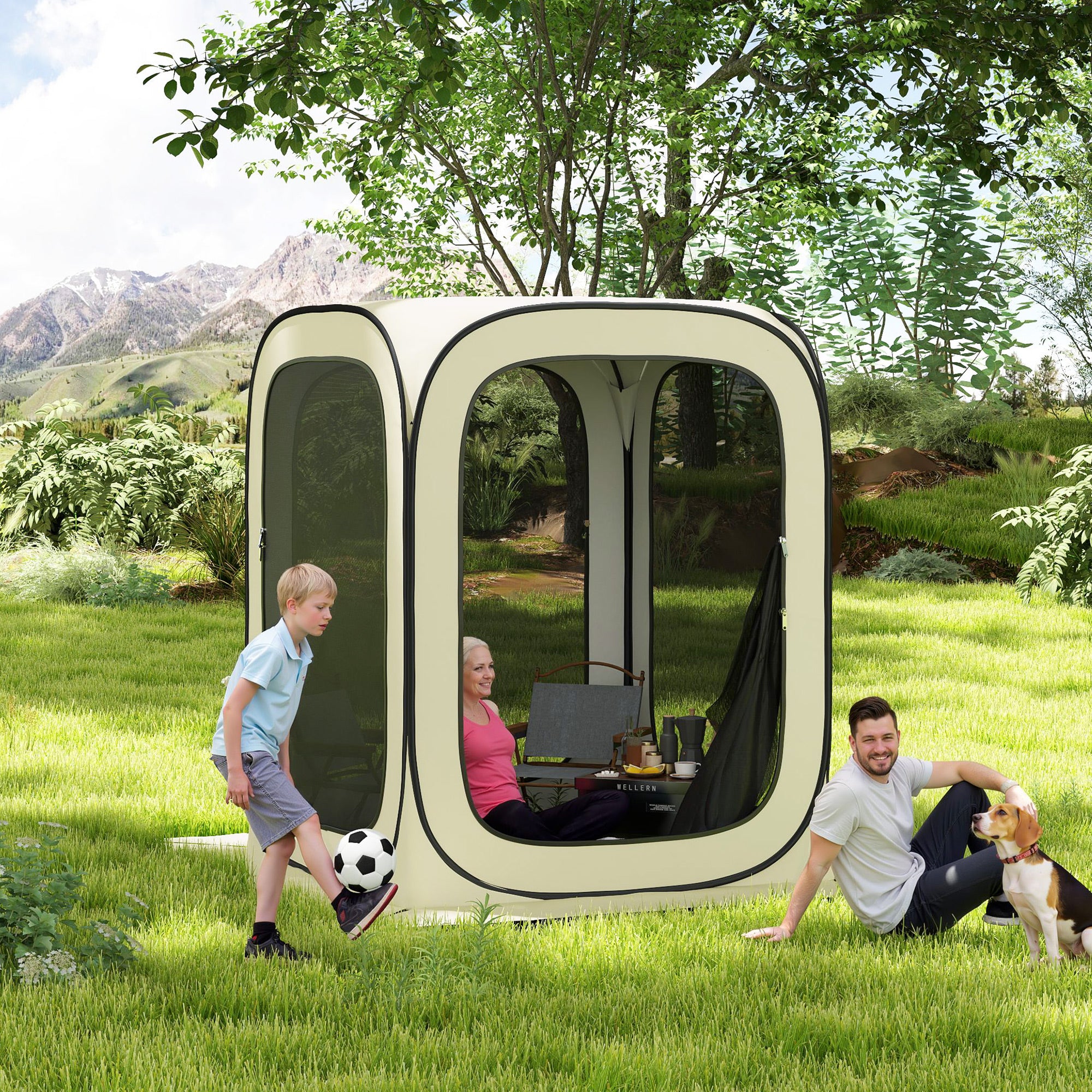 6 X 6ft Portable Camping Gazebo Tent - Beige