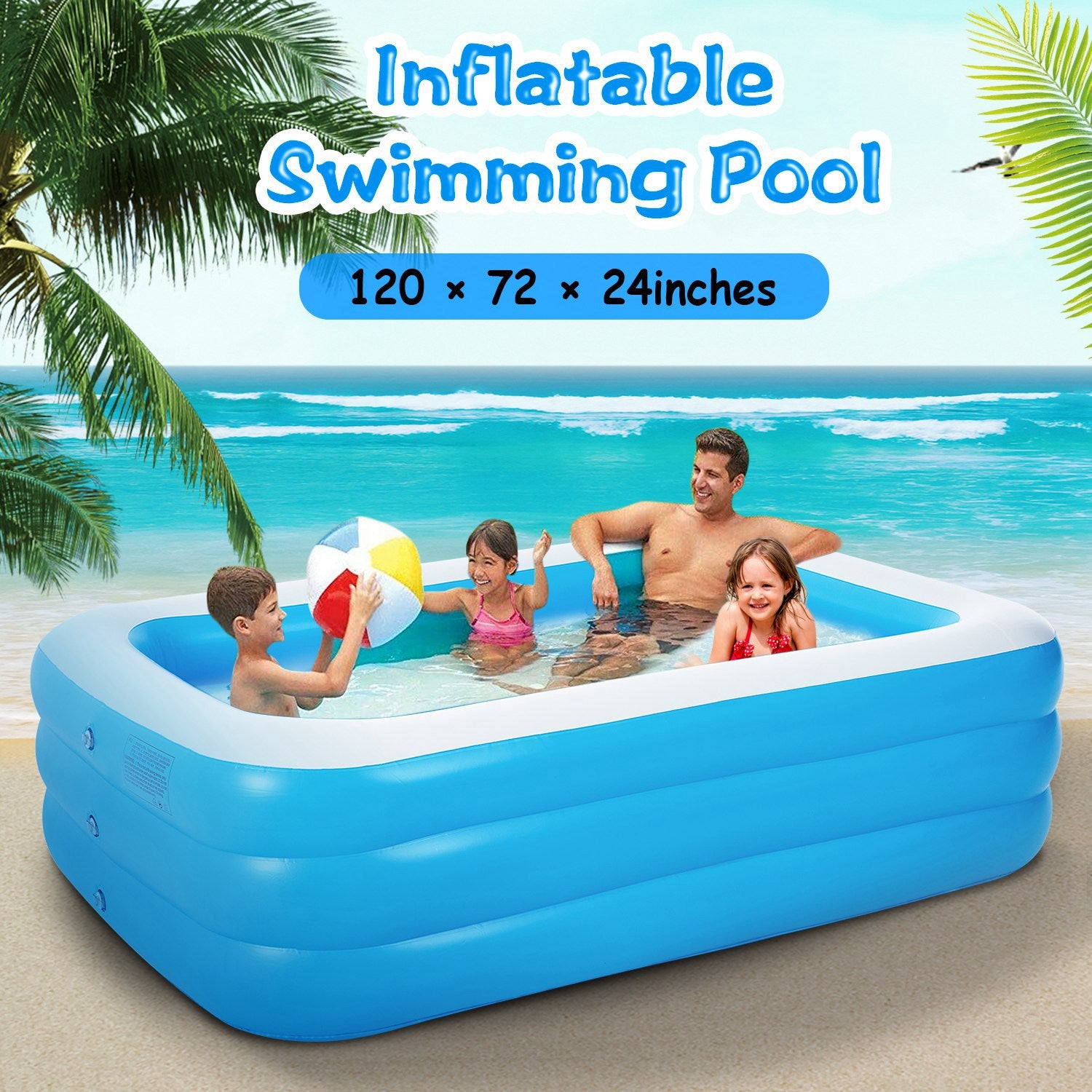 1Pc Inflatable Swimming Pools Family Swim Play Center Pool Blow Up Kiddie Pool For Family Inflatable Lounge Pool For Kids 120x72x24in