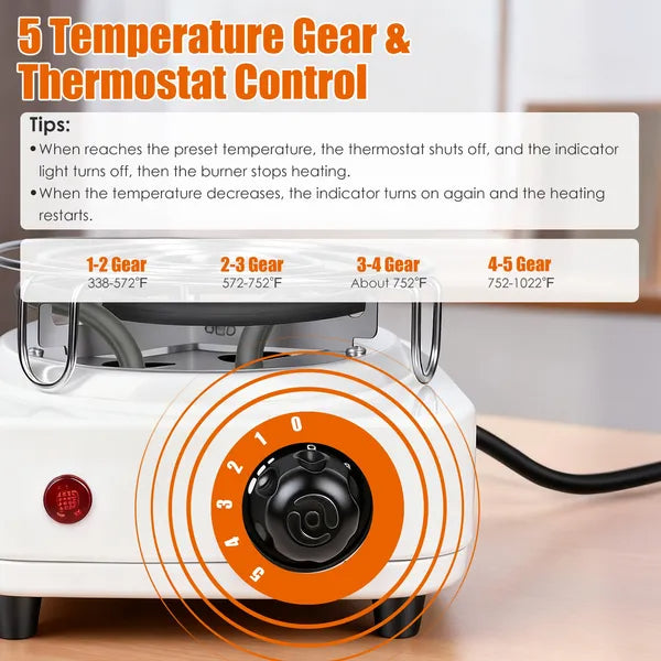 Electric Charcoal Burner 500W Hookah Charcoal Burner Compact Coal Burner For Hooka Cubes Shisha With Grill And Tongs 5 Temperature Gears Thermostat Control
