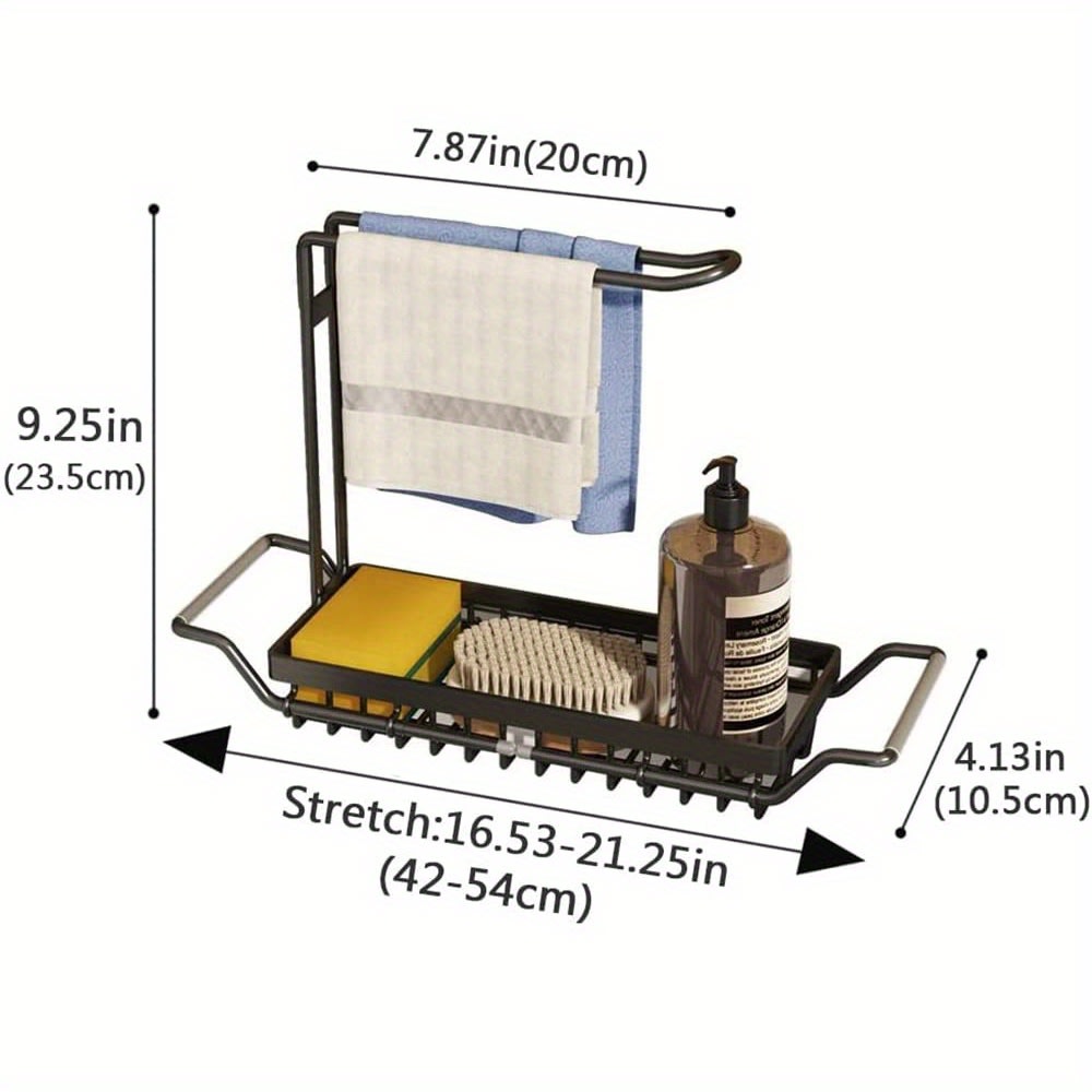 Expandable Kitchen Sink Caddy Organizer, Stainless Steel Over Sink Sponge, Bottle, Dishcloth, BrushTowel Holder, Rustproof Non-Slip - Small