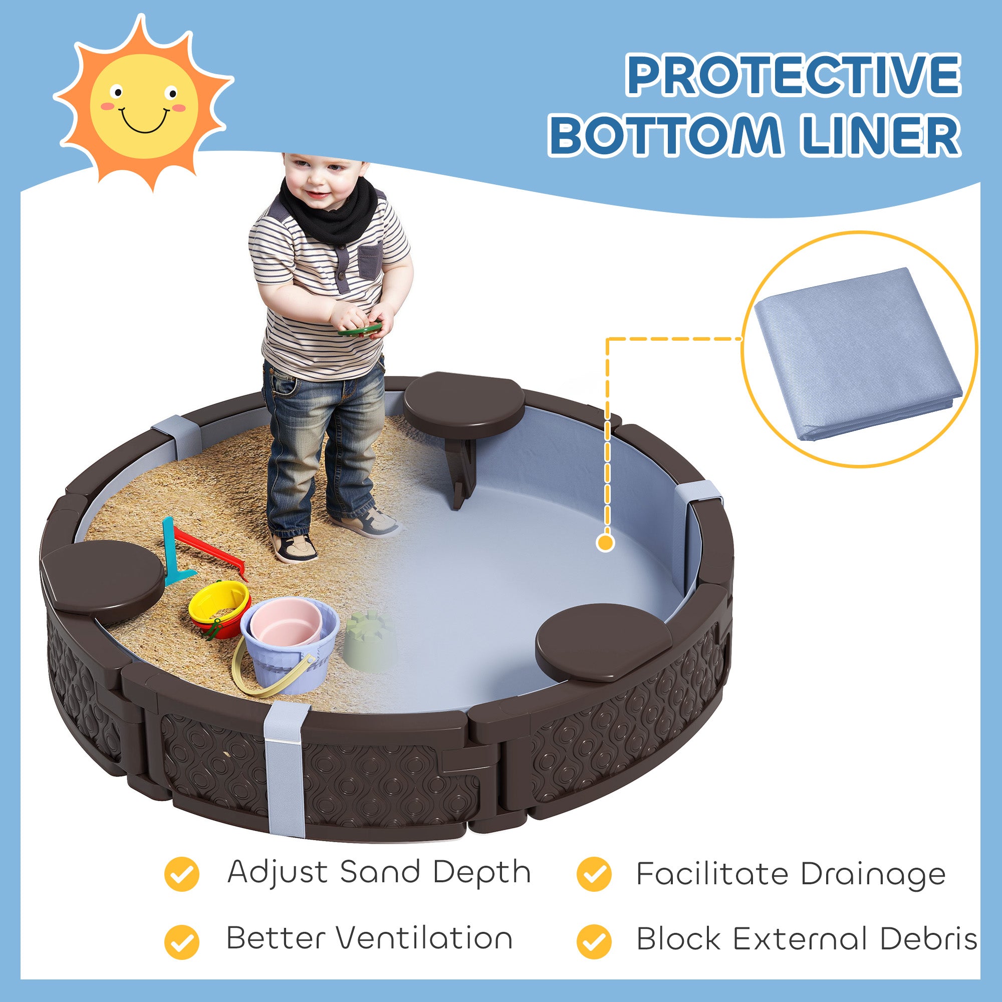 47 Round Kids Sandbox with cover- Brown