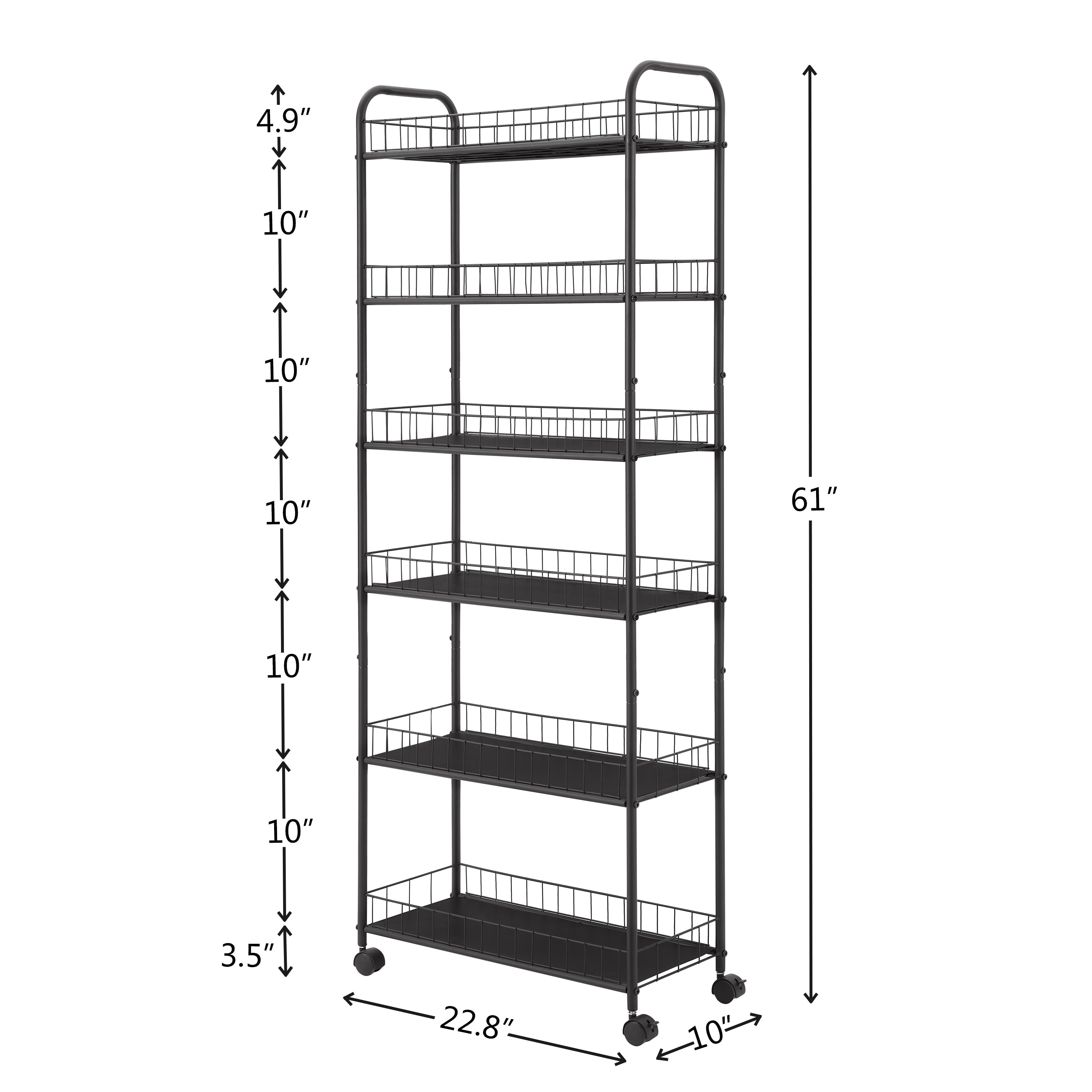 6-Tier Slim Rolling Storage Cart with Wheels - Metal Organizer Rack