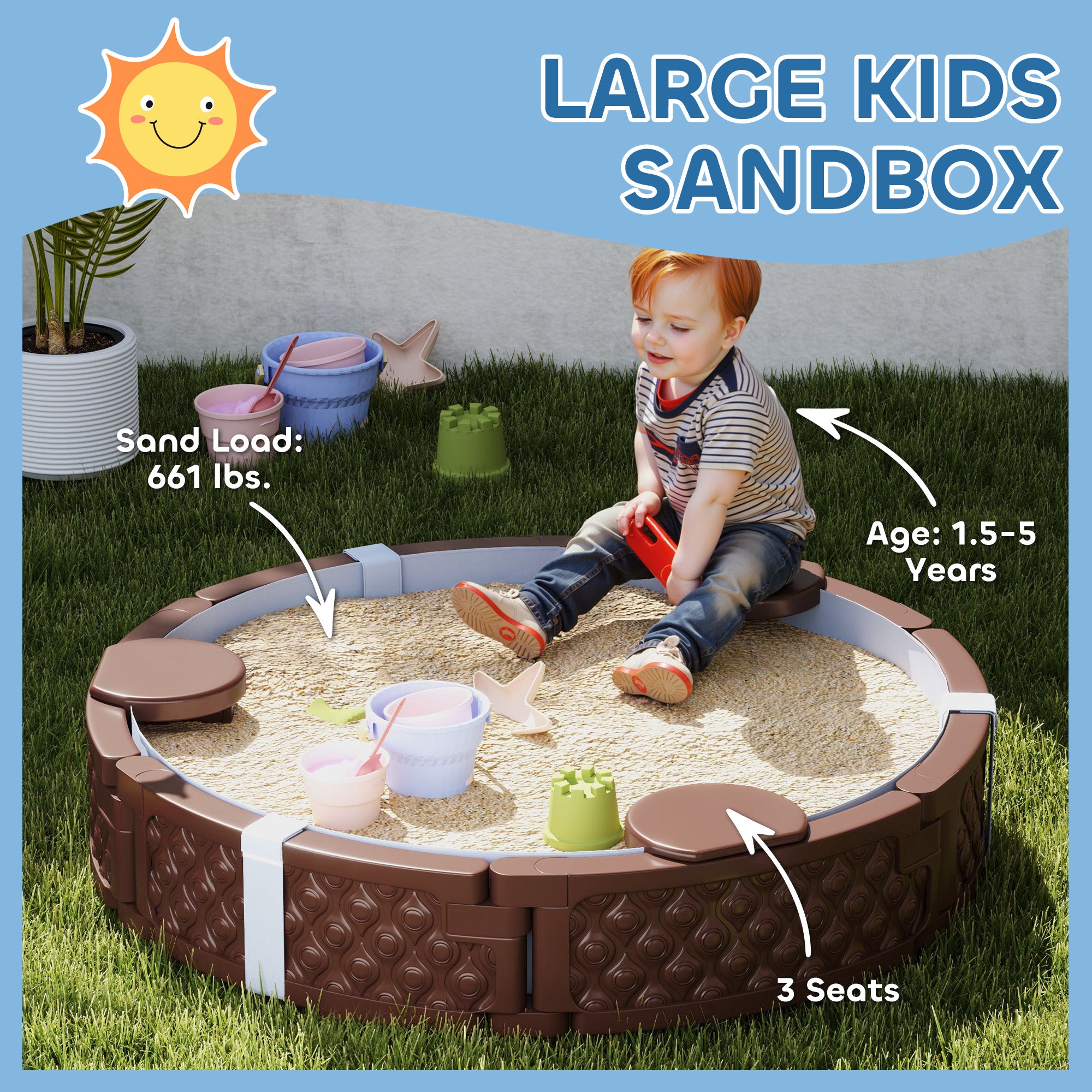 47 Round Kids Sandbox with cover- Brown