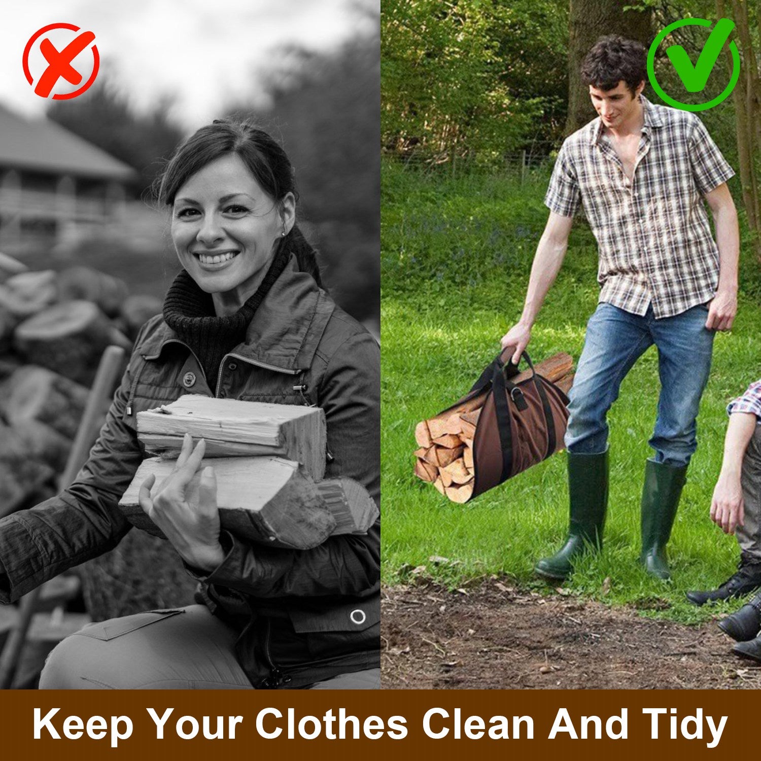 1Pc Firewood Carrier Bag With Handle Durable Wear Resistant Fireplace Logs Holder Side Opening Wood Storage Carrying Bag For Indoor Fireplace Outdoor Camping