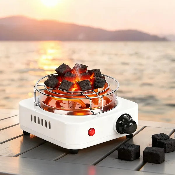 Electric Charcoal Burner 500W Hookah Charcoal Burner Compact Coal Burner For Hooka Cubes Shisha With Grill And Tongs 5 Temperature Gears Thermostat Control