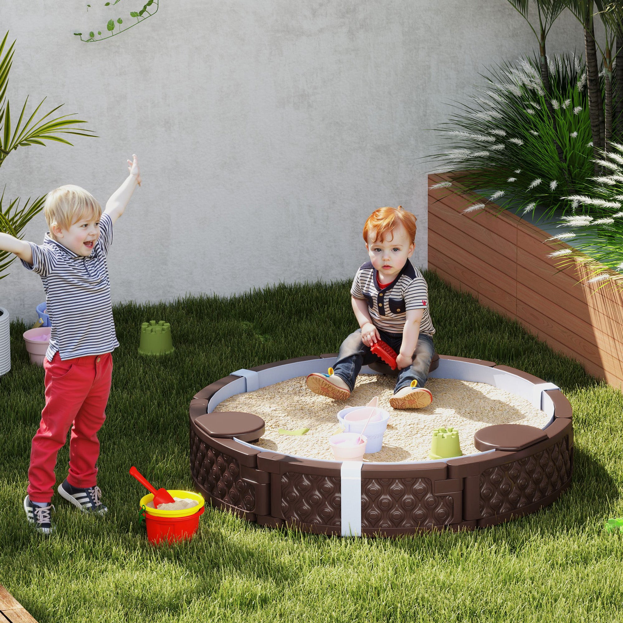 47 Round Kids Sandbox with cover- Brown